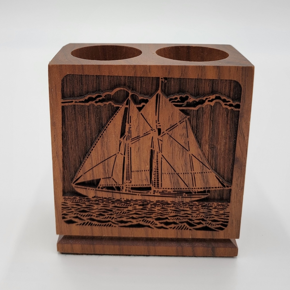 Lasercraft Engraved Sailboat Ship Pen Holder Made From American Walnut
